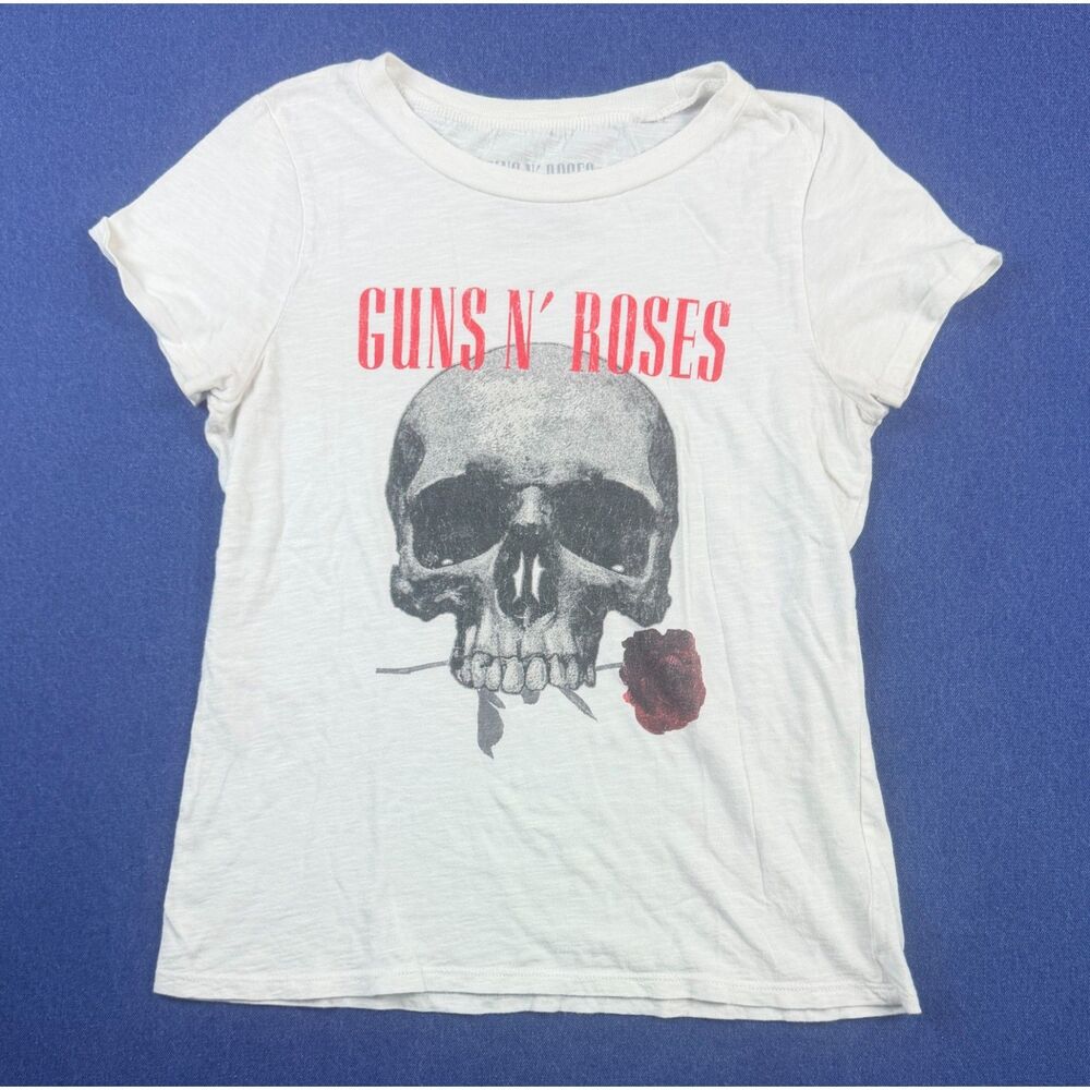 Guns N Roses Skull Rose Graphic T Shirt Womens Medium White Rock Band Tee